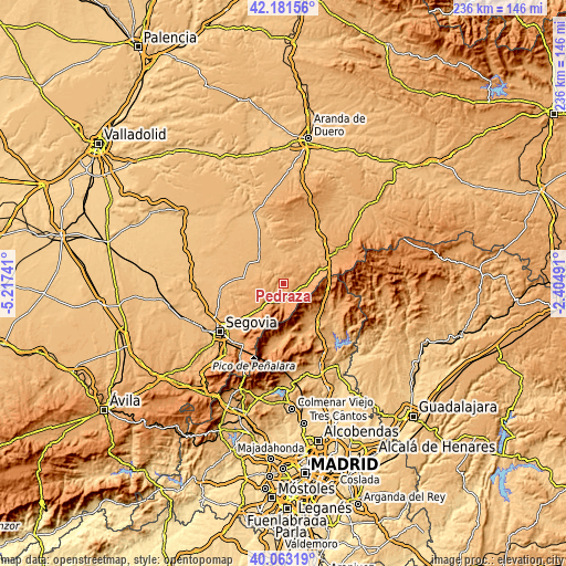 Topographic map of Pedraza