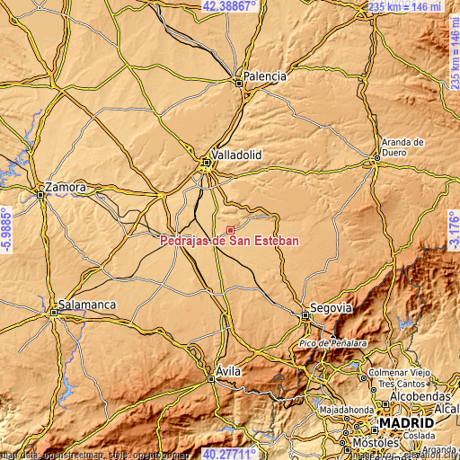 Topographic map of Pedrajas de San Esteban