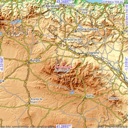 Topographic map of Pazuengos