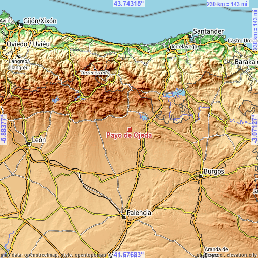 Topographic map of Payo de Ojeda