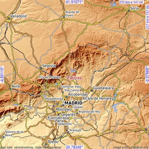 Topographic map of Patones