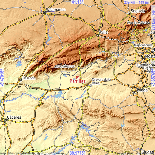 Topographic map of Parrillas