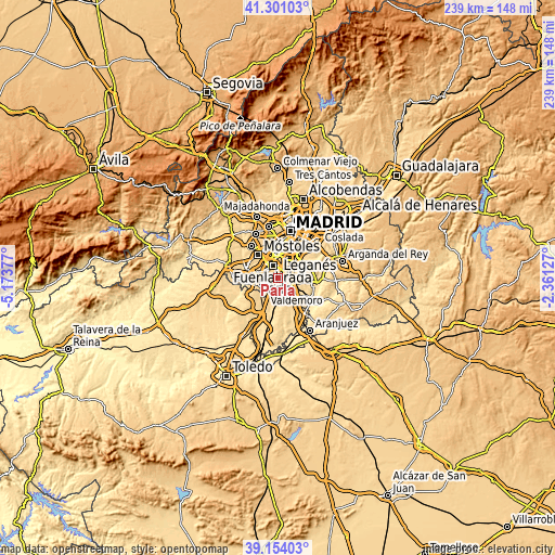 Topographic map of Parla