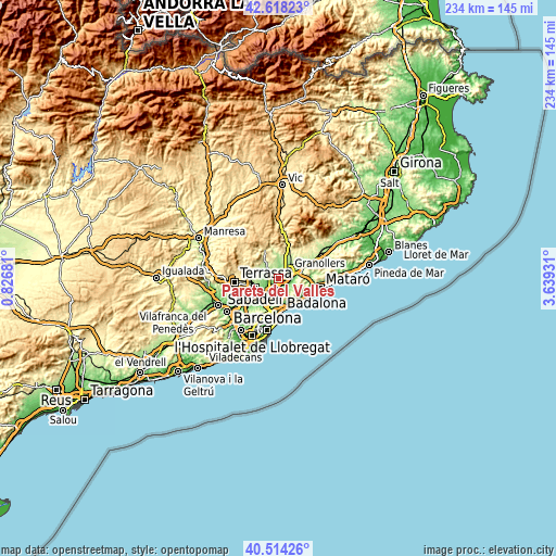 Topographic map of Parets del Vallès
