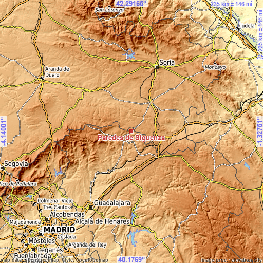 Topographic map of Paredes de Sigüenza