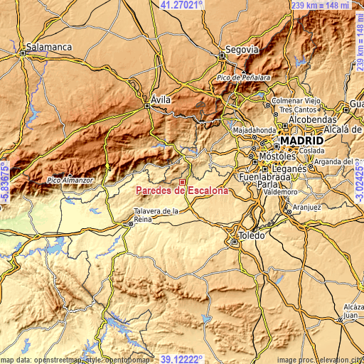 Topographic map of Paredes de Escalona