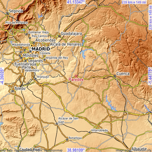 Topographic map of Paredes