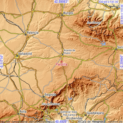 Topographic map of Pardilla