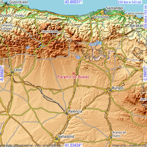 Topographic map of Páramo de Boedo