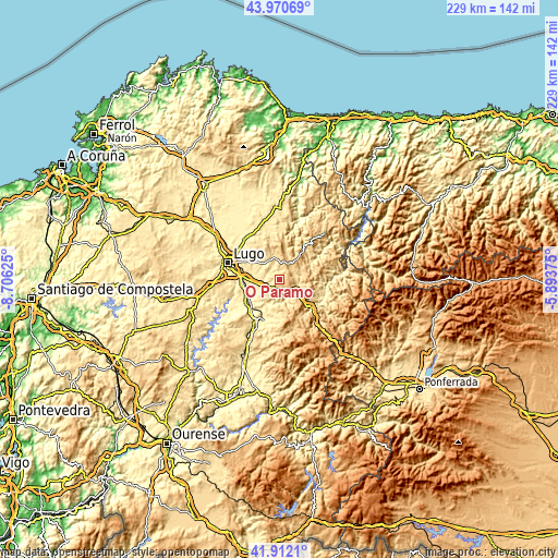 Topographic map of O Páramo