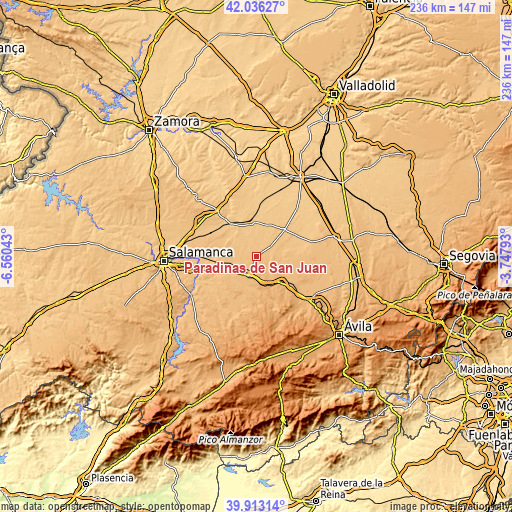 Topographic map of Paradinas de San Juan