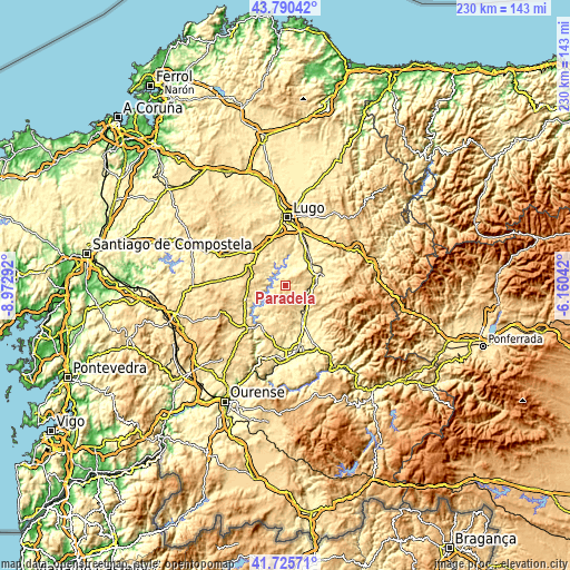 Topographic map of Paradela