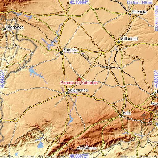 Topographic map of Parada de Rubiales