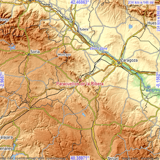 Topographic map of Paracuellos de la Ribera