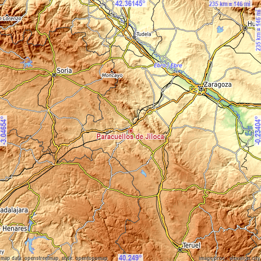 Topographic map of Paracuellos de Jiloca