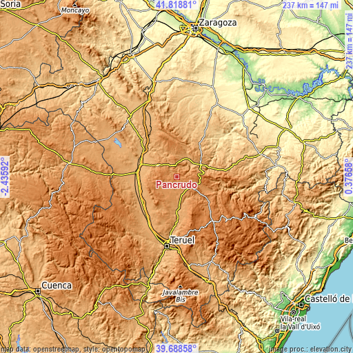 Topographic map of Pancrudo