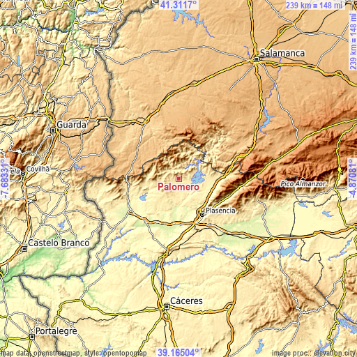 Topographic map of Palomero