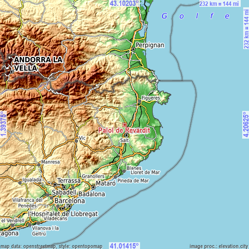 Topographic map of Palol de Revardit