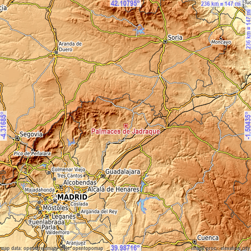 Topographic map of Pálmaces de Jadraque