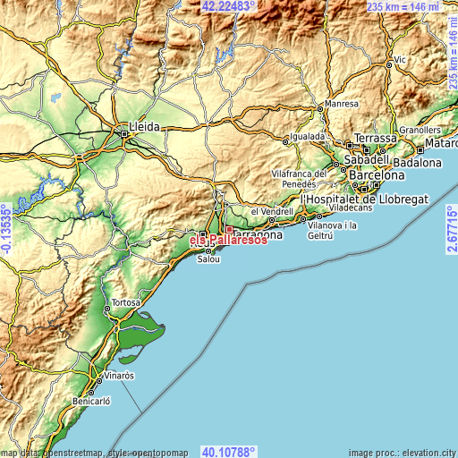 Topographic map of els Pallaresos