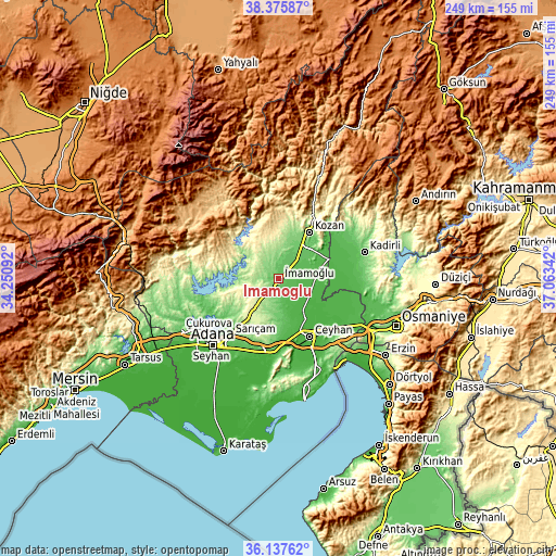 Topographic map of İmamoğlu
