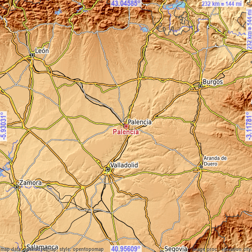 Topographic map of Palencia
