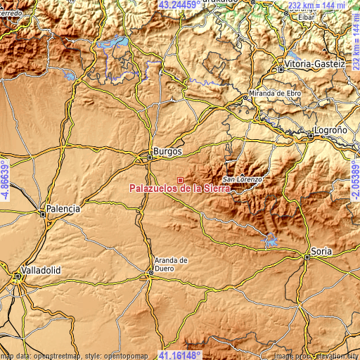 Topographic map of Palazuelos de la Sierra