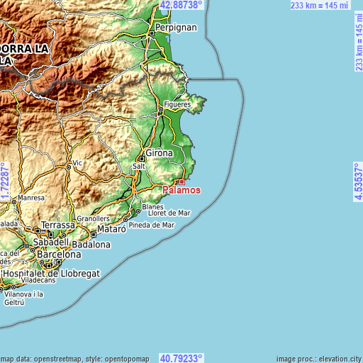 Topographic map of Palamós