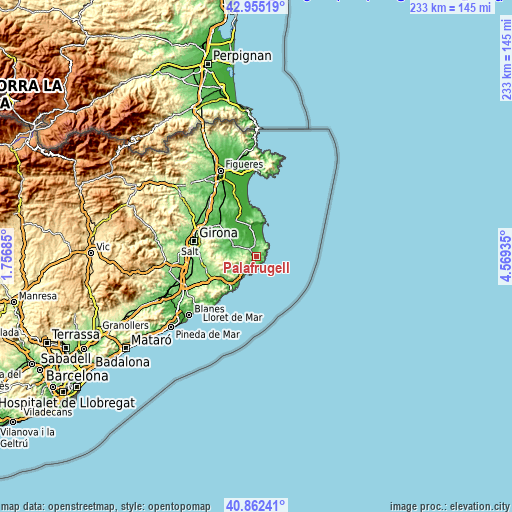 Topographic map of Palafrugell