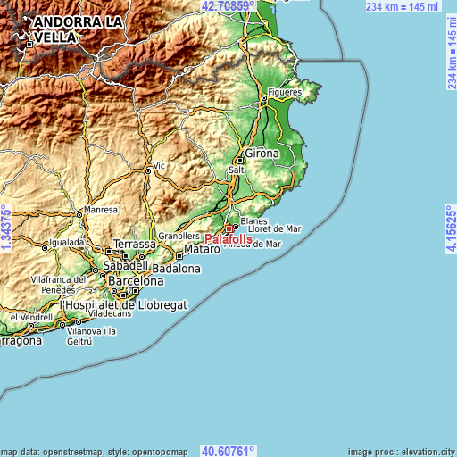 Topographic map of Palafolls