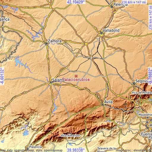 Topographic map of Palaciosrubios