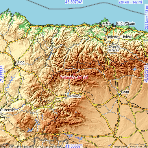 Topographic map of Palacios del Sil