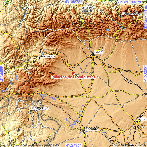 Topographic map of Palacios de la Valduerna