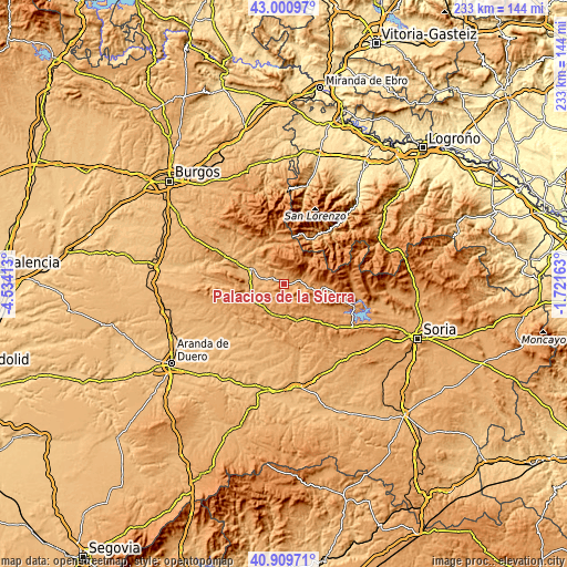 Topographic map of Palacios de la Sierra