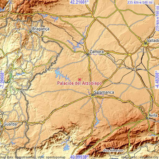 Topographic map of Palacios del Arzobispo