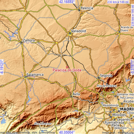 Topographic map of Palacios de Goda