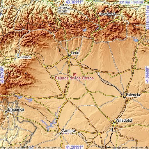 Topographic map of Pajares de los Oteros