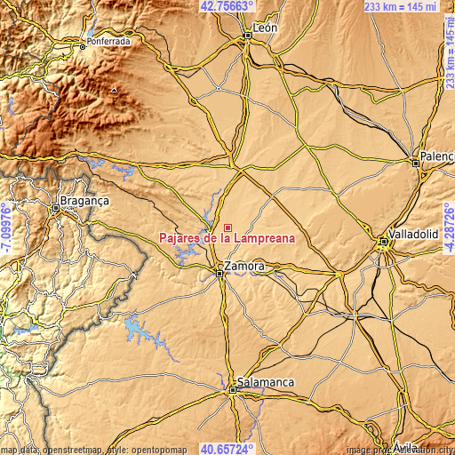 Topographic map of Pajares de la Lampreana