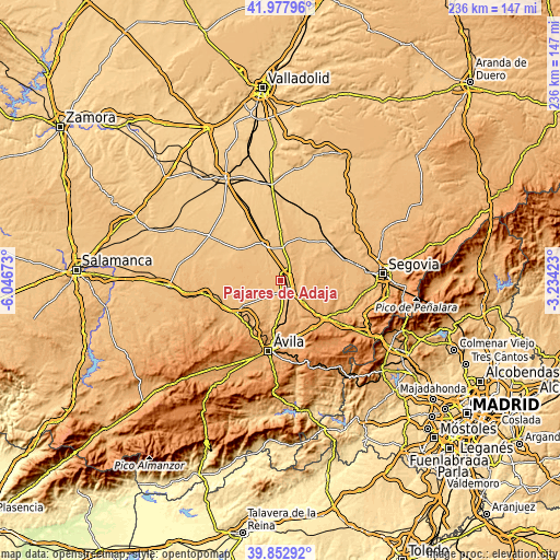 Topographic map of Pajares de Adaja