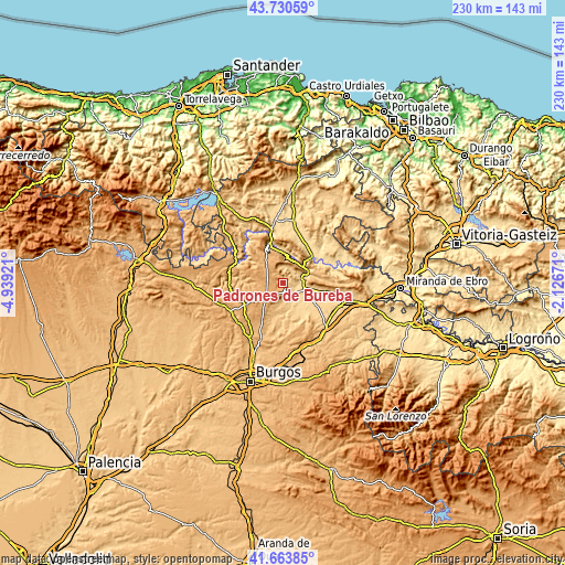 Topographic map of Padrones de Bureba