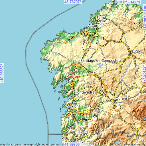 Topographic map of Padrón