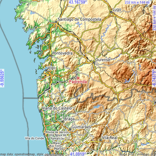 Topographic map of Padrenda