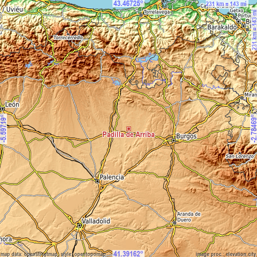 Topographic map of Padilla de Arriba