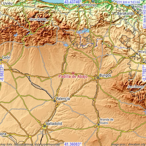 Topographic map of Padilla de Abajo