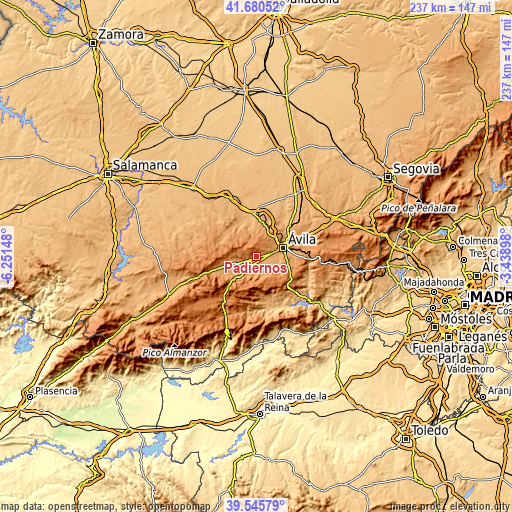 Topographic map of Padiernos