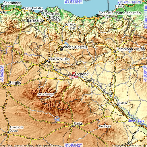 Topographic map of Oion / Oyón
