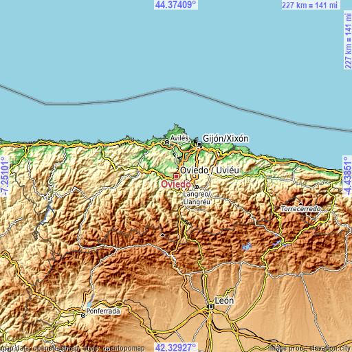 Topographic map of Oviedo