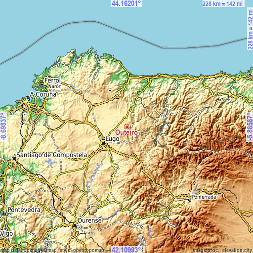 Topographic map of Outeiro