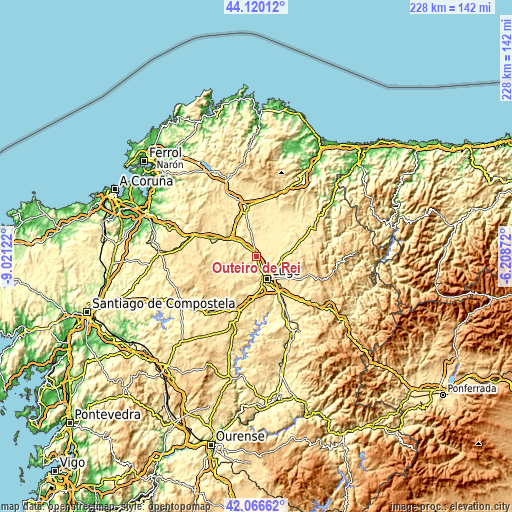 Topographic map of Outeiro de Rei