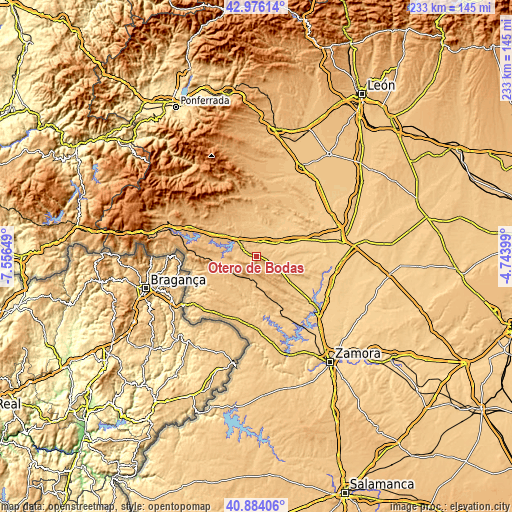 Topographic map of Otero de Bodas